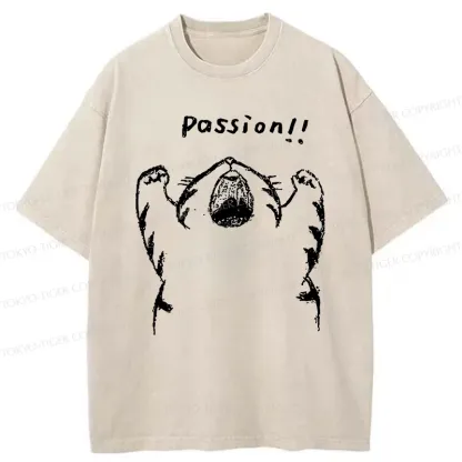Tokyo-Tiger Passion Funny Cat Washed T-Shirt