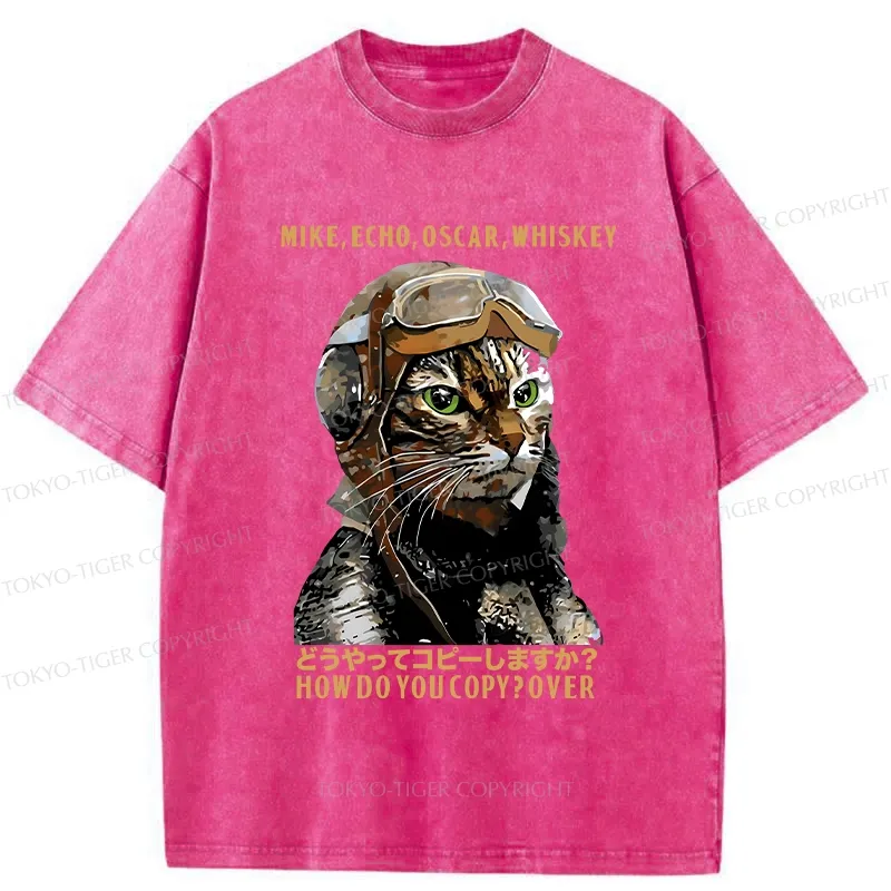 Tokyo-Tiger Funny MEOW Washed T-Shirt