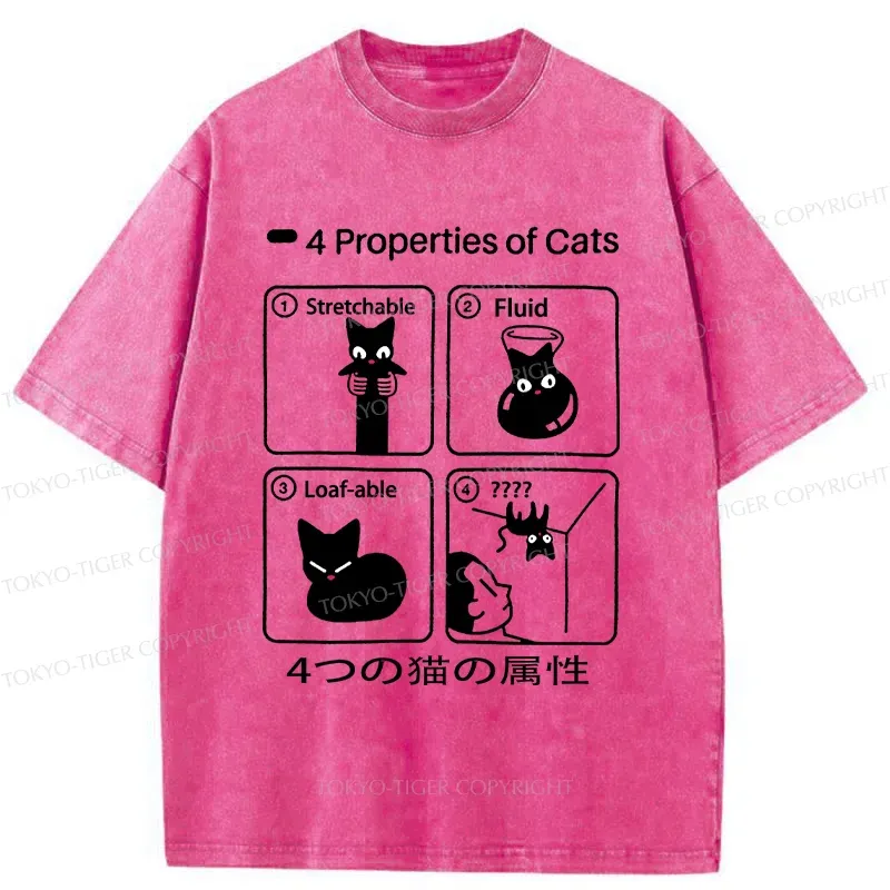 Tokyo-Tiger 4 Attributes Of Cats Washed T-Shirt