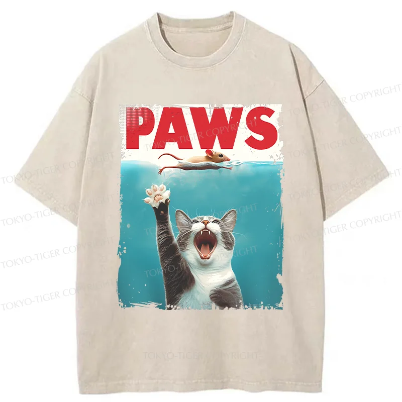 Tokyo-Tiger Paw Funny Cat Washed T-Shirt