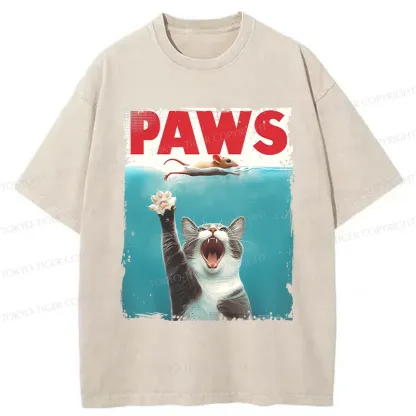 Tokyo-Tiger Paw Funny Cat Washed T-Shirt