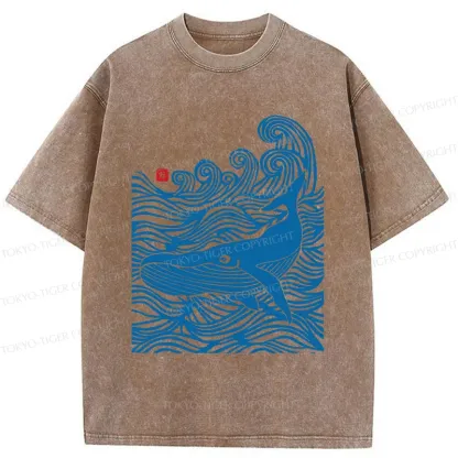Tokyo-Tiger Woodcut Whale Washed T-Shirt