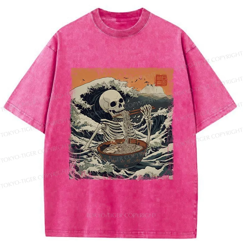 Tokyo-Tiger Ramen Lover Skeleton Washed T-Shirt