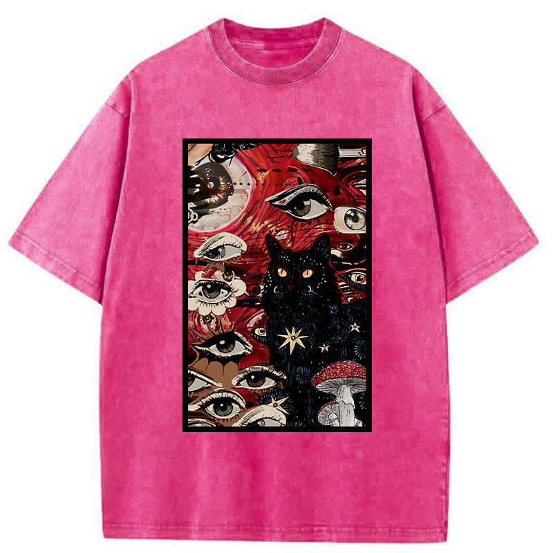 Tokyo-Tiger Psychedelic Black Cat Washed T-Shirt