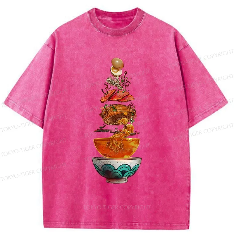 Tokyo-Tiger Funny Ramen Layers Washed T-Shirt Sale