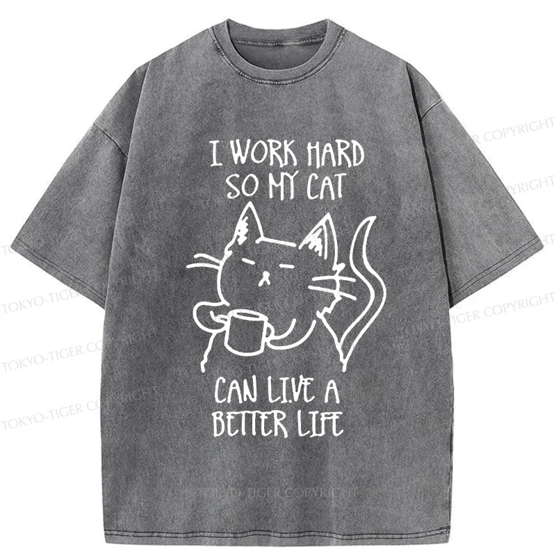 Tokyo-Tiger Working Hard For Cat Washed T-Shirt