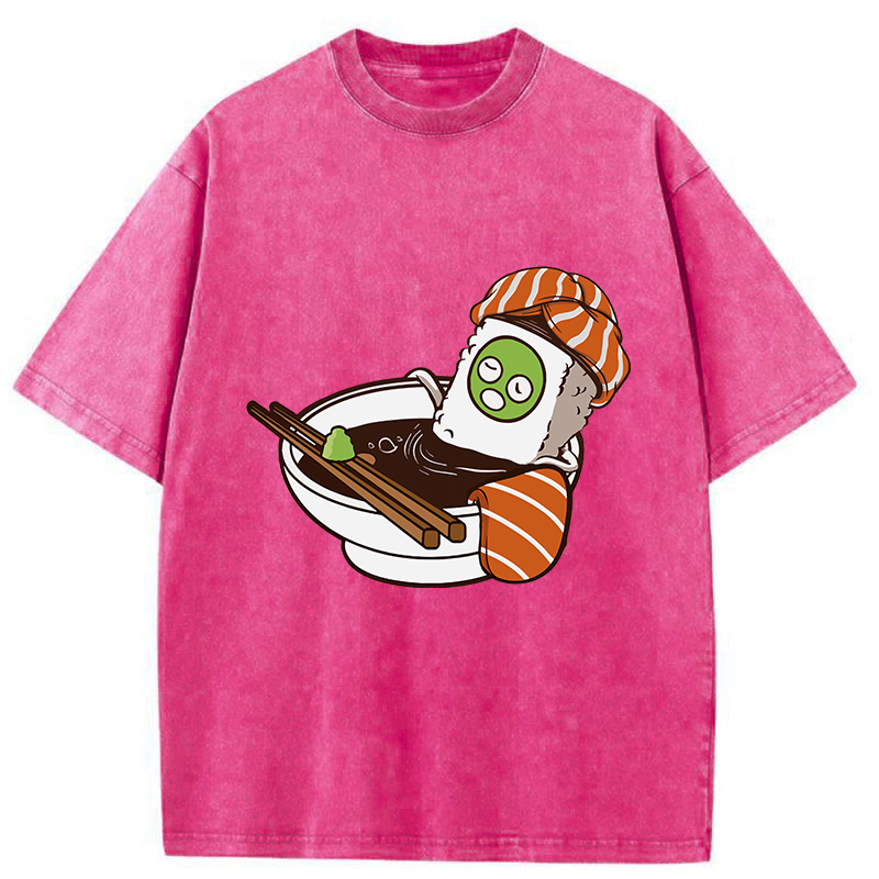 Tokyo-Tiger Lovely Sushi Soy Sauce Bath Washed T-Shirt