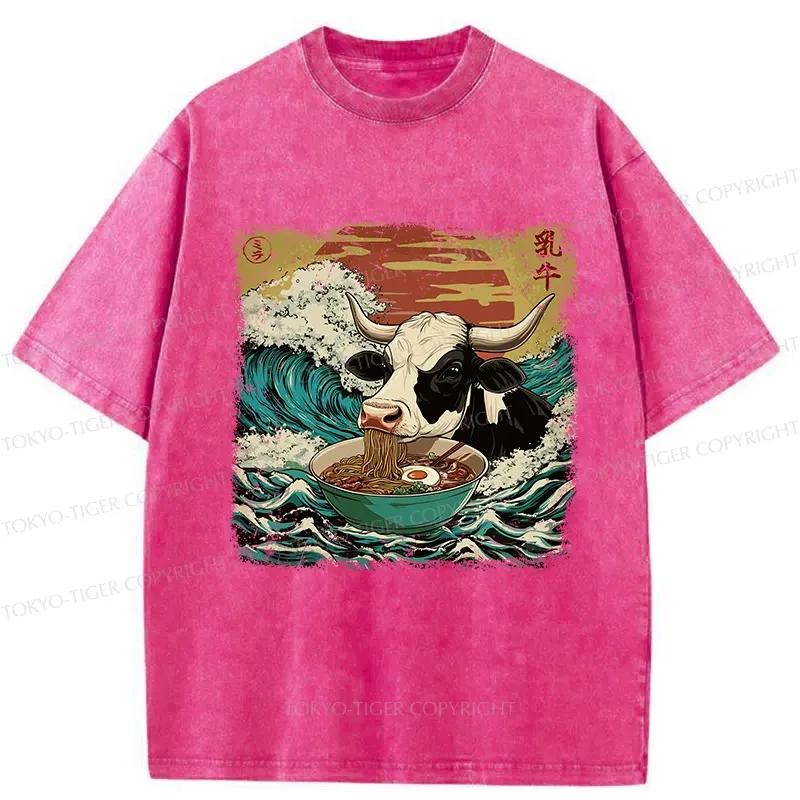 Tokyo-Tiger Ramen Lover Cow Washed T-Shirt
