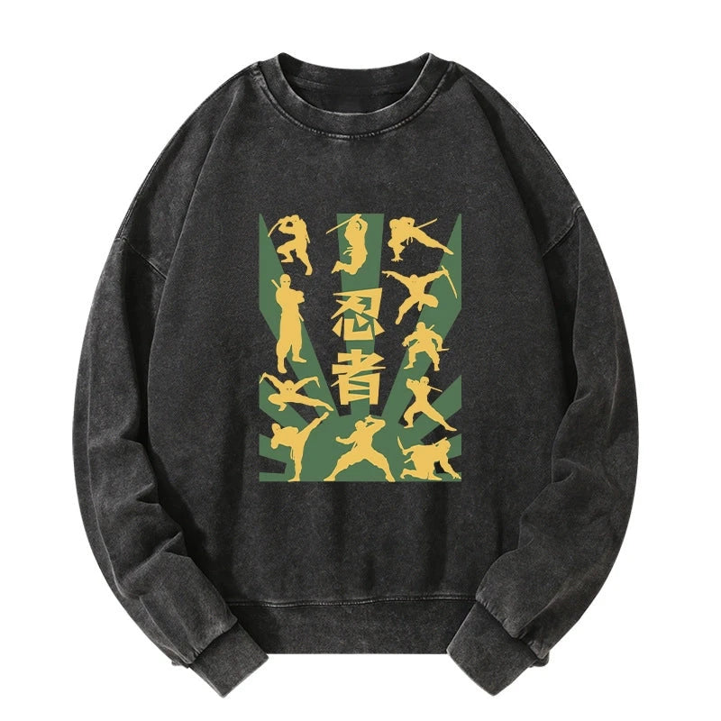 Tokyo-Tiger Japanese Ninja Print Washed Sweatshirt