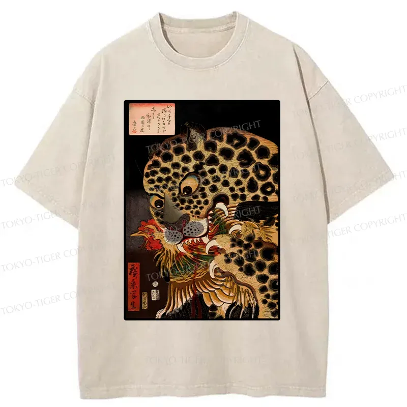 Tokyo-Tiger Japanese Traditional Panther Washed T-Shirt