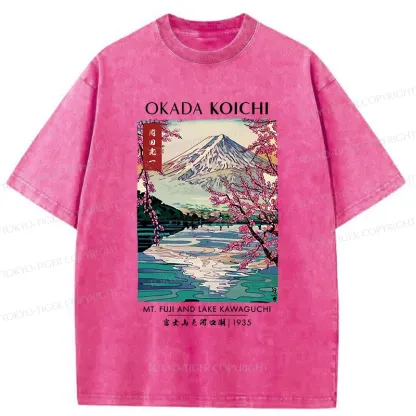 Tokyo-Tiger Japanese Traditional Mount Fuji Washed T-Shirt