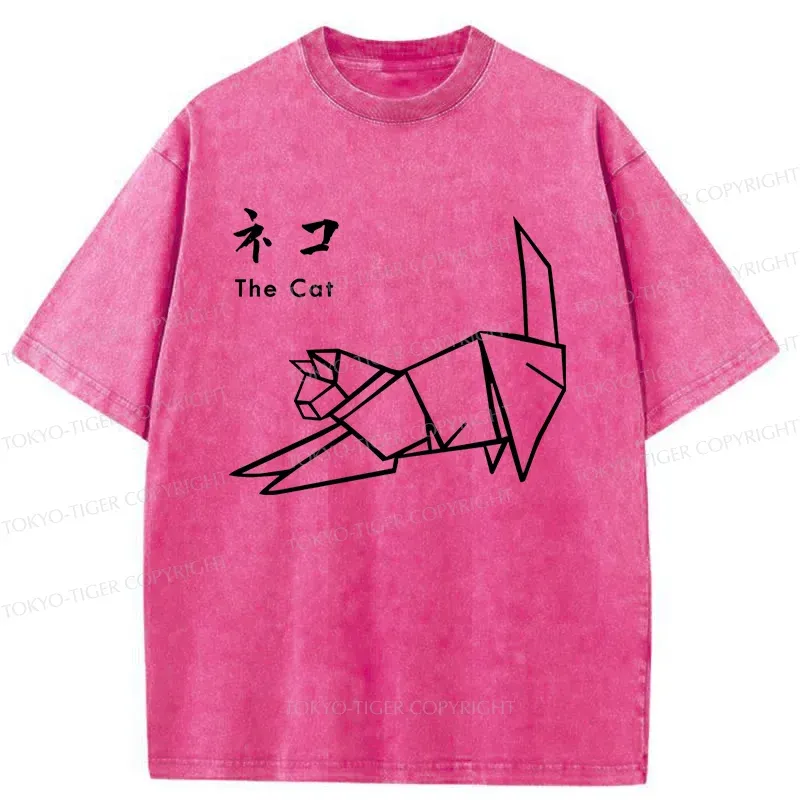 Tokyo-Tiger Japanese Origami Cat Washed T-Shirt