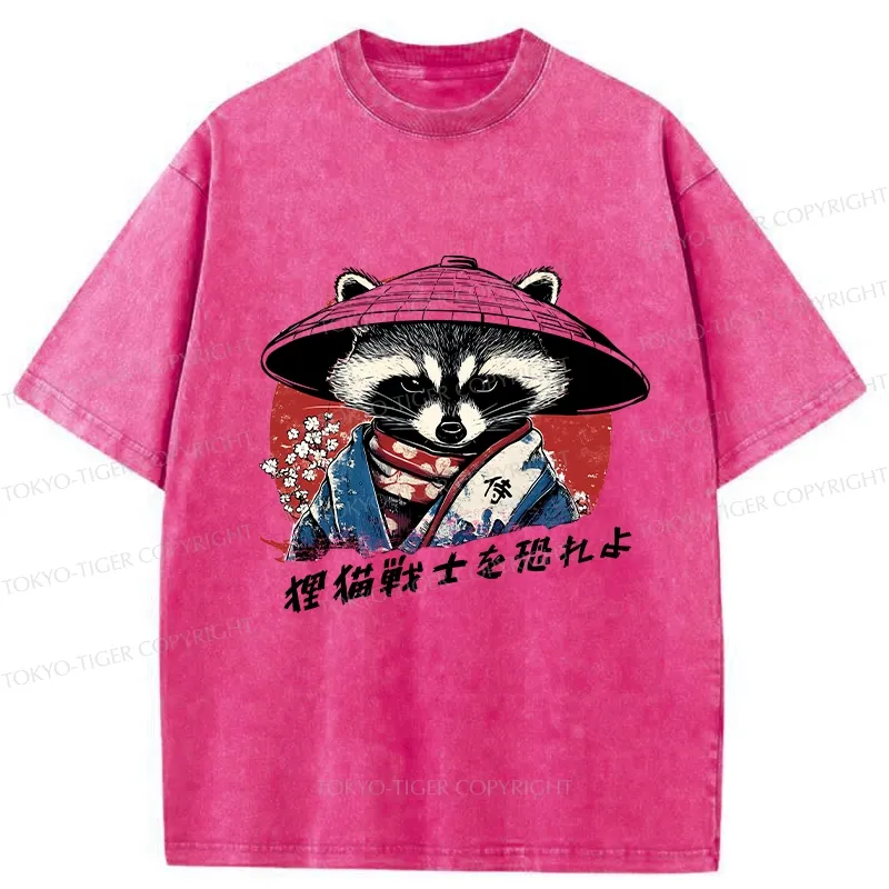 Tokyo-Tiger Japanese Raccoon Samurai Washed T-Shirt