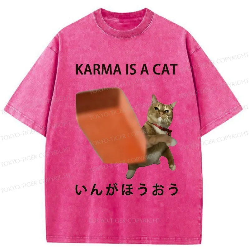 Tokyo-Tiger Karma Is A Cat Washed T-Shirt