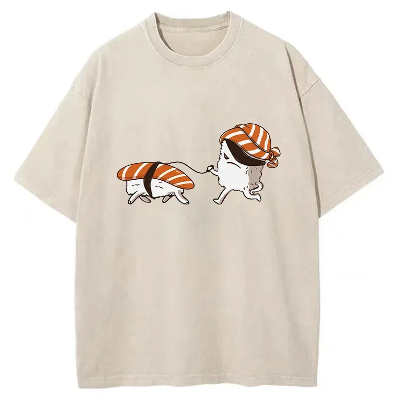 Tokyo-Tiger Sushi Walking Sushi Washed T-Shirt