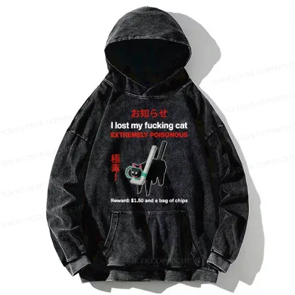 Tokyo-Tiger Find The Toxic Cat Funny Washed Hoodie