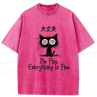 Tokyo-Tiger Everything Is Fine Cat Washed T-Shirt