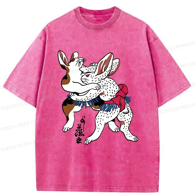 Tokyo-Tiger Rabbits Wrestling Sumo Washed T-Shirt