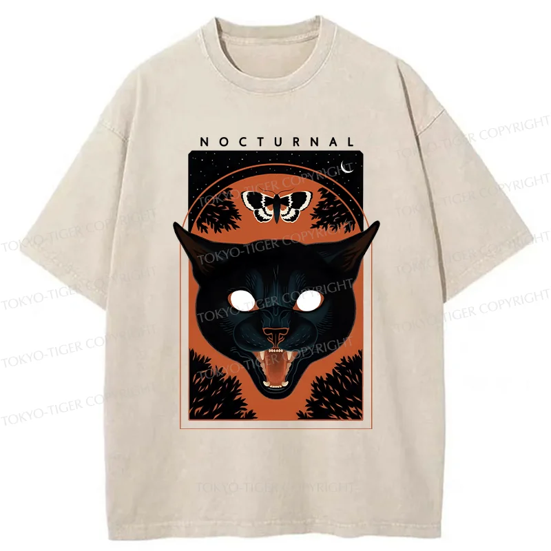 Tokyo-Tiger Scary Black Cat Washed T-Shirt