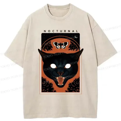 Tokyo-Tiger Scary Black Cat Washed T-Shirt