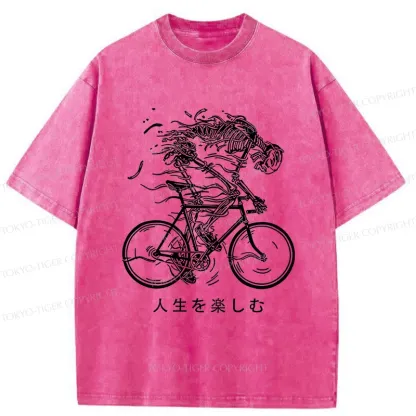 Tokyo-Tiger Skeleton Riding A Bicycle Washed T-Shirt