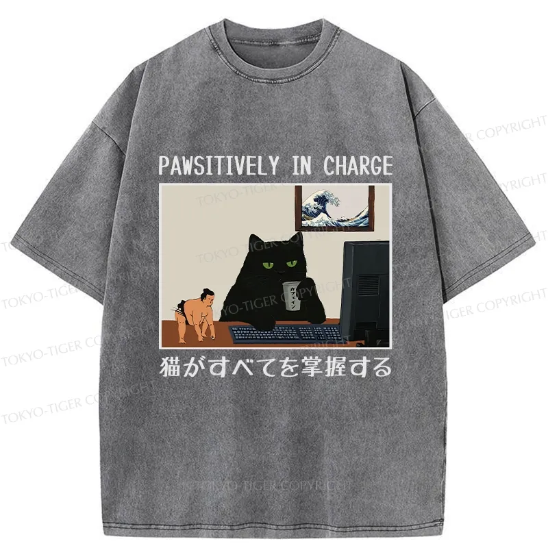 Tokyo-Tiger Pawsitively In Charge Washed T-Shirt
