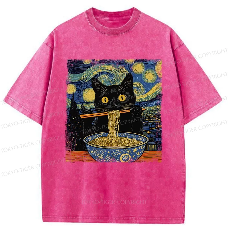 Tokyo-Tiger Cat Ramen Lover Washed T-Shirt