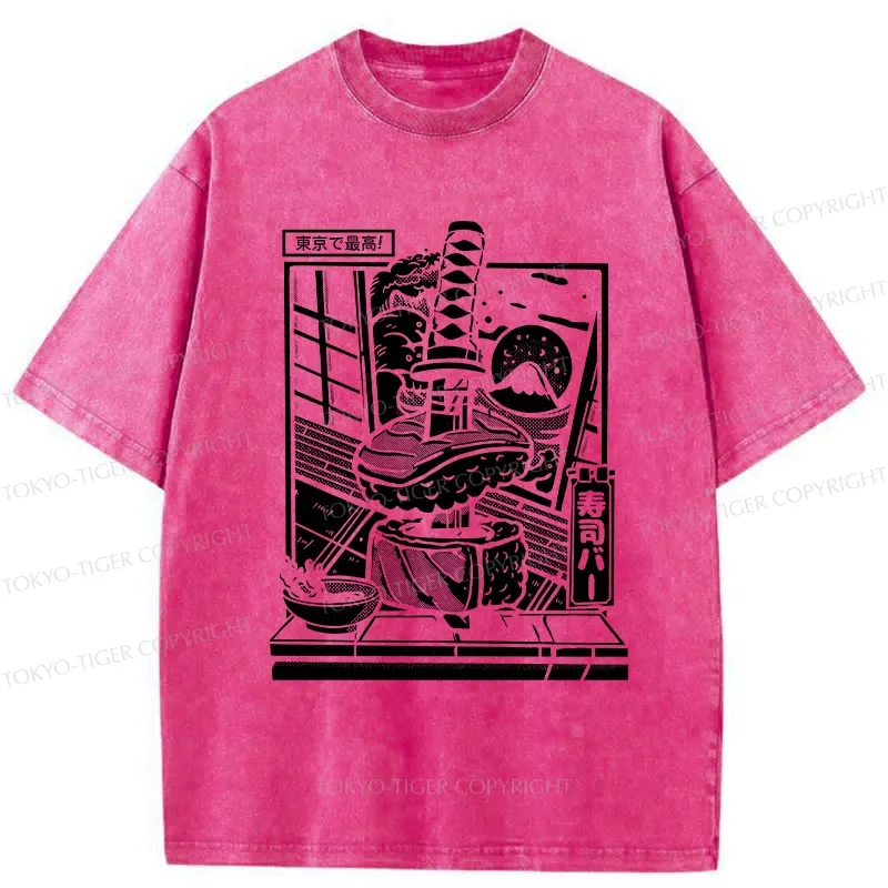 Tokyo-Tiger Best Sushi Bar In Tokyo Washed T-Shirt