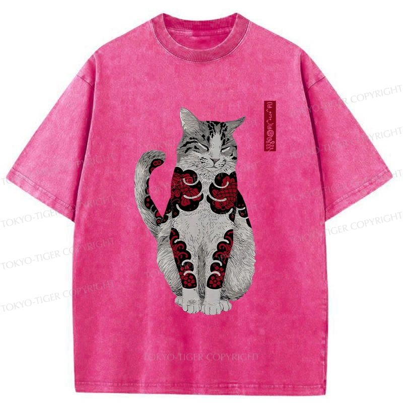 Tokyo-Tiger Tattooed Cat Washed T-Shirt