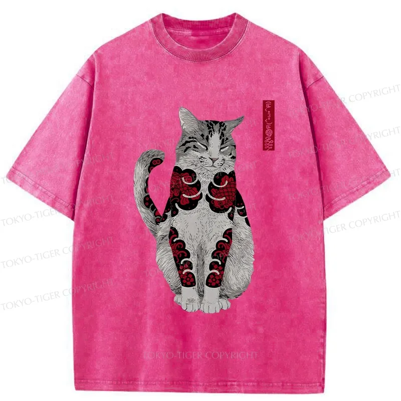 Tokyo-Tiger Tattooed Cat Washed T-Shirt