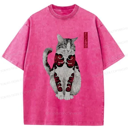 Tokyo-Tiger Tattooed Cat Washed T-Shirt