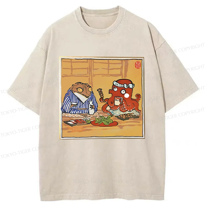 Tokyo-Tiger Monster Gathering Funny Washed T-Shirt