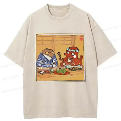 Tokyo-Tiger Monster Gathering Funny Washed T-Shirt