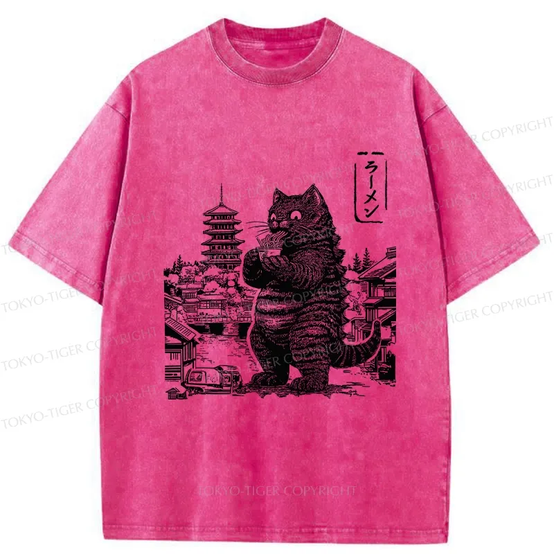Tokyo-Tiger Ramen Lover Cat Monster Washed T-Shirt