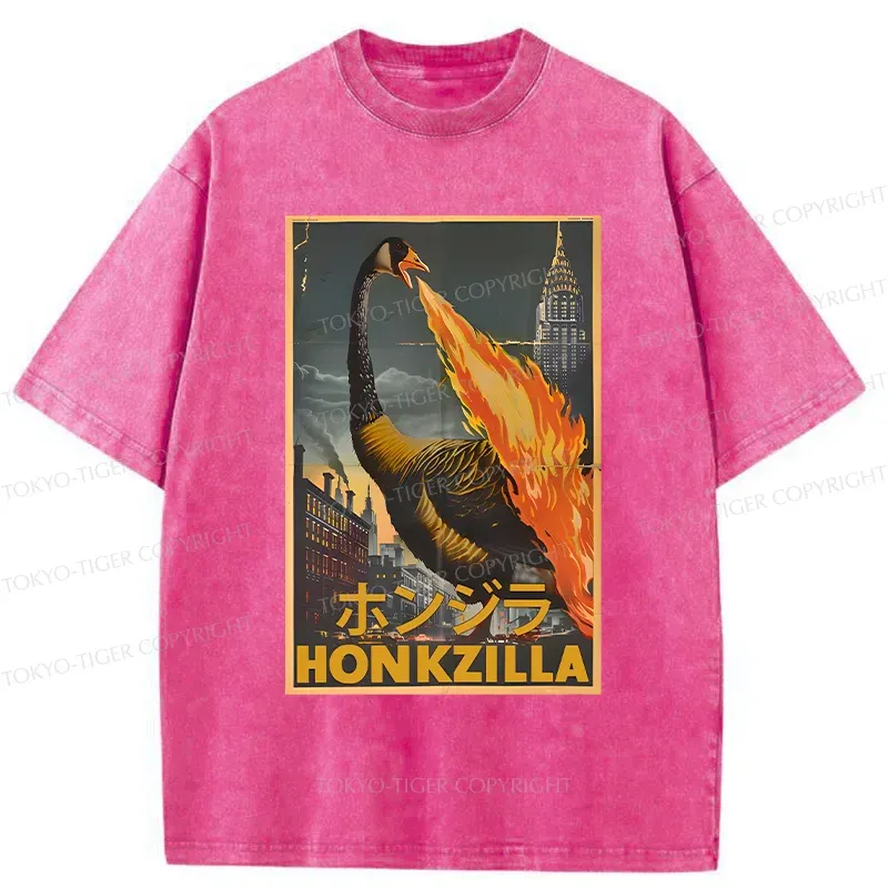 Tokyo-Tiger Funny Honkzilla Washed T-Shirt