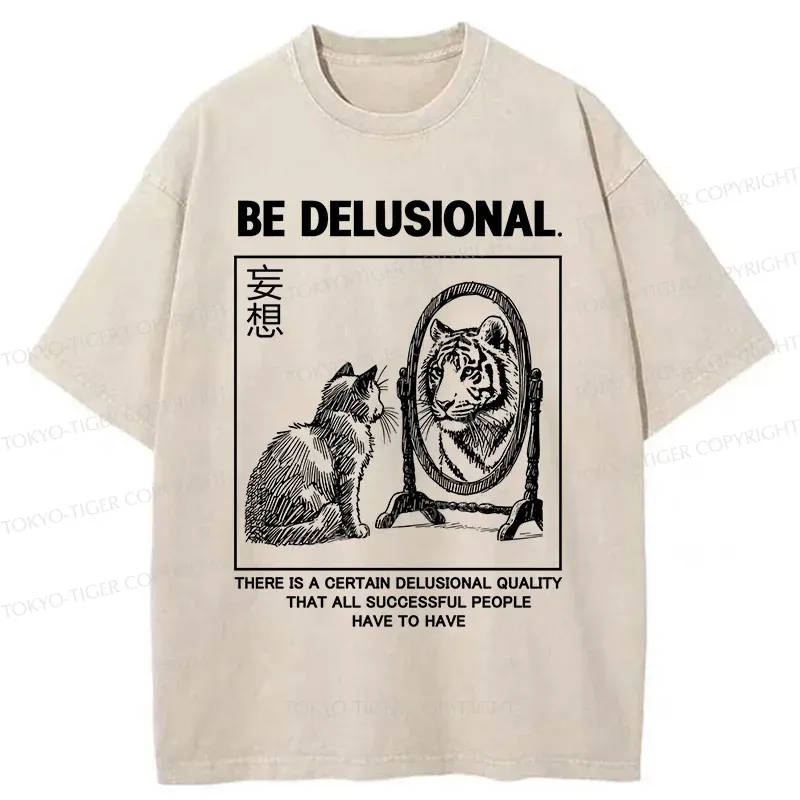 Tokyo-Tiger Cat's Delusion Funny Washed T-Shirt