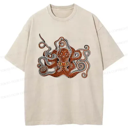 Tokyo-Tiger Retro Japanese octopus Washed T-Shirt