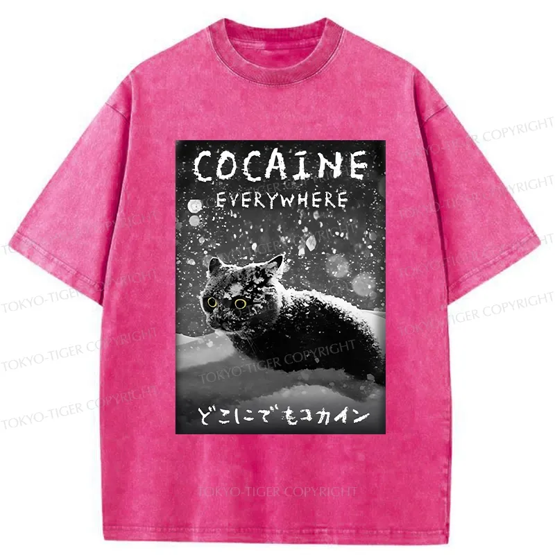 Tokyo-Tiger Funny Coaine Everywhere Washed T-Shirt