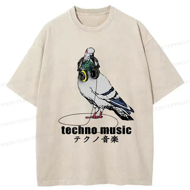Tokyo-Tiger Techno Music Washed T-Shirt