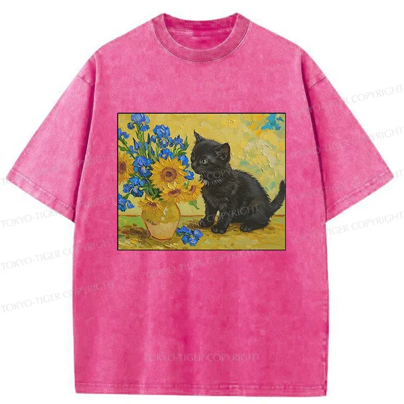 Tokyo-Tiger Van Gogh's Black Cat Washed T-Shirt
