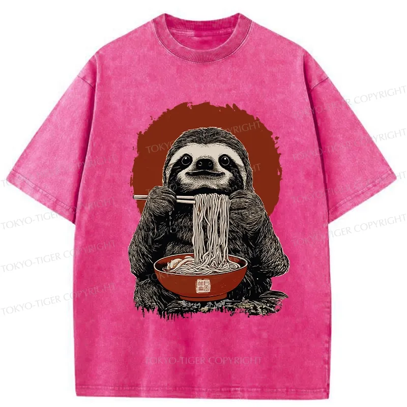 Tokyo-Tiger Ramen Lover Sloth Washed T-Shirt