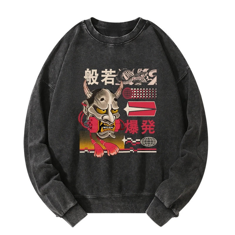Tokyo-Tiger Hannya Mask Japanese Washed Sweatshirt