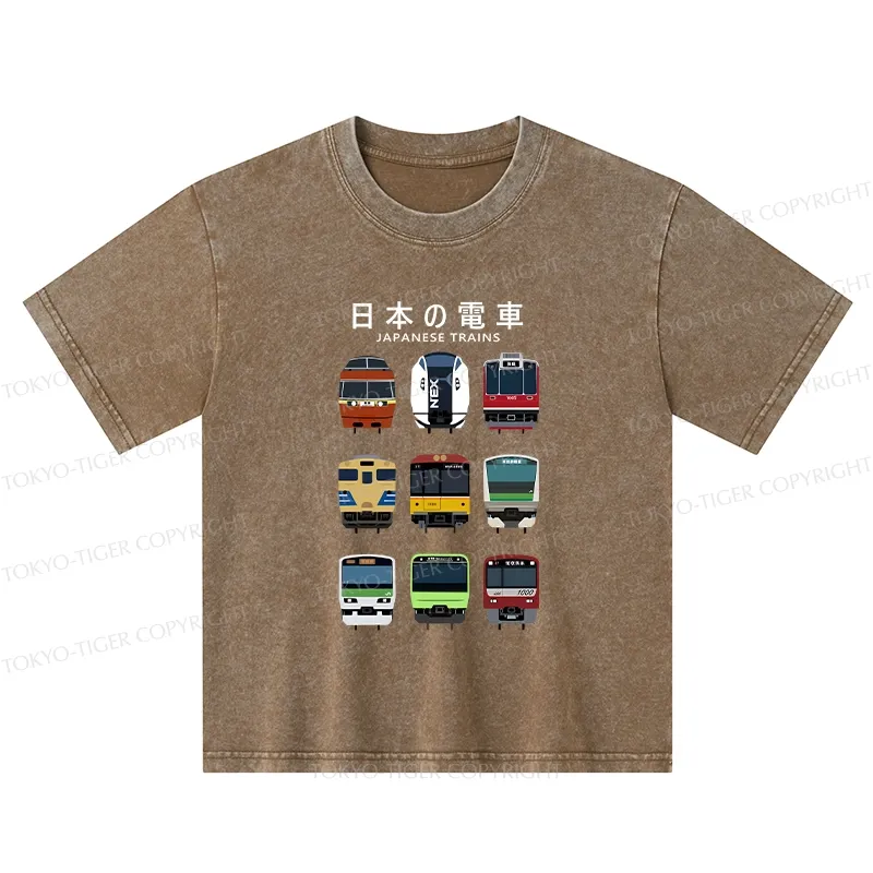 Tokyo-Tiger Japanese Train Collection Kids Washed T-Shirt
