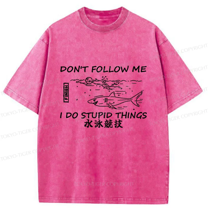 Tokyo-Tiger Don't Follow Me Funny Washed T-Shirt