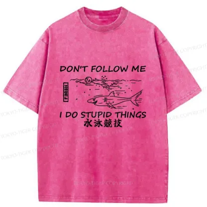 Tokyo-Tiger Don't Follow Me Funny Washed T-Shirt