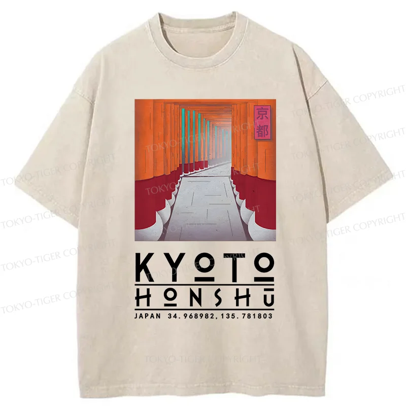 Tokyo-Tiger Kyoto Attractions Washed T-Shirt