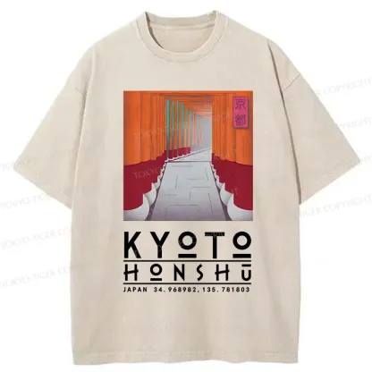 Tokyo-Tiger Kyoto Attractions Washed T-Shirt