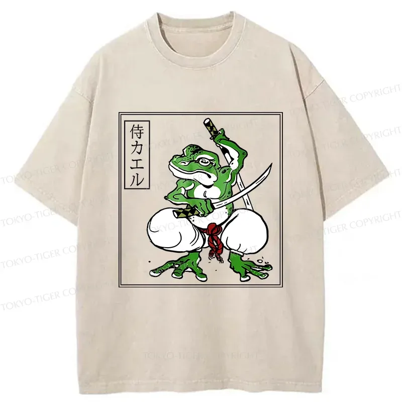 Tokyo-Tiger Retro Frog Samurai Washed T-Shirt