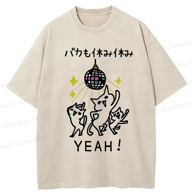 Tokyo-Tiger Cats Dancing Funny Washed T-Shirt