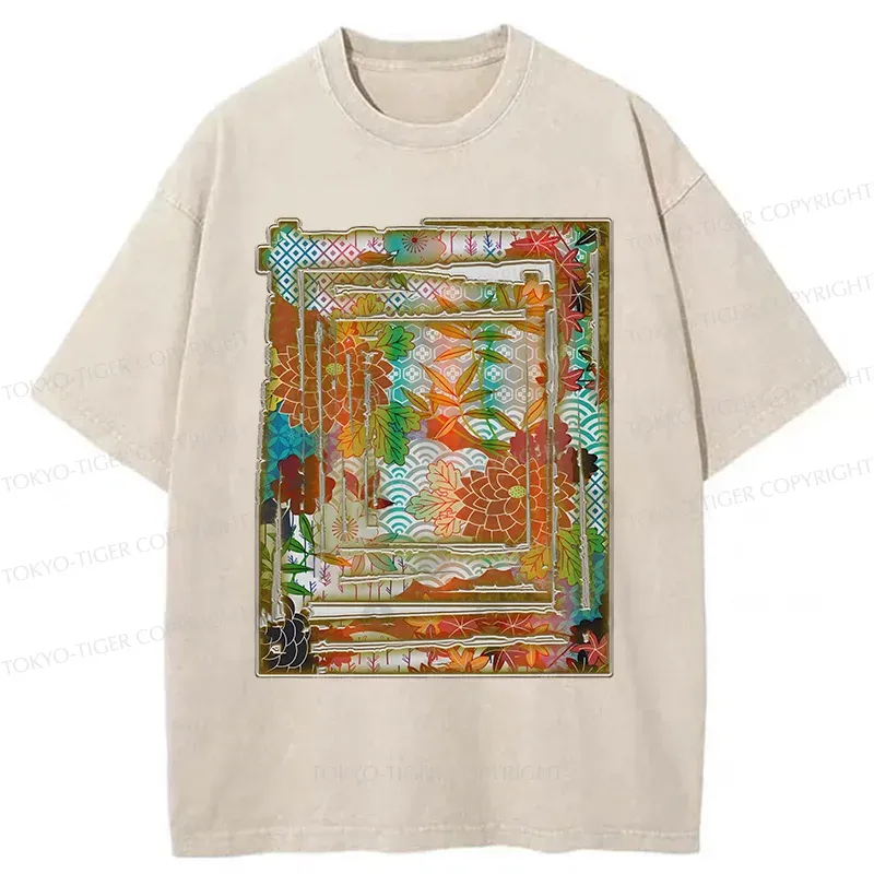 Tokyo-Tiger Japanese Sakura Prints Washed T-Shirt